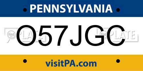 O57JGC Pennsylvania License Plate