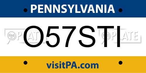 O57STI Pennsylvania License Plate