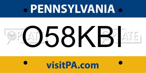 O58KBI Pennsylvania License Plate