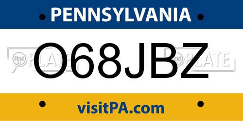 O68JBZ Pennsylvania License Plate