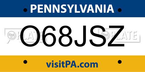 O68JSZ Pennsylvania License Plate
