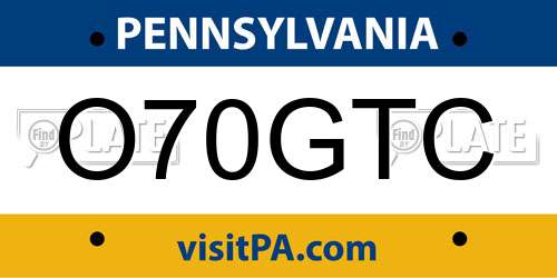 O70GTC Pennsylvania License Plate