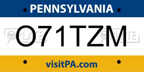 O71TZM Pennsylvania License Plate