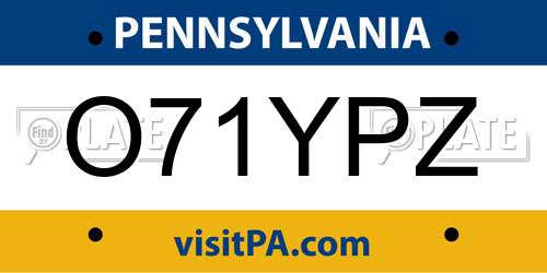O71YPZ Pennsylvania License Plate