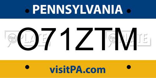 O71ZTM Pennsylvania License Plate