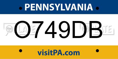 O749DB Pennsylvania License Plate