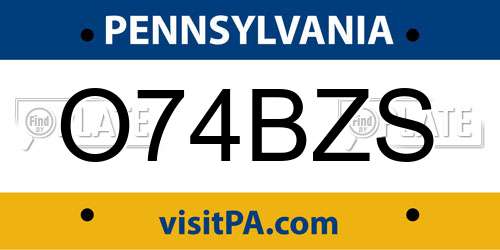 O74BZS Pennsylvania License Plate