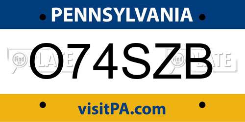 O74SZB Pennsylvania License Plate