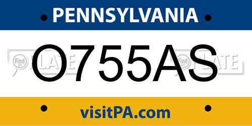 O755AS Pennsylvania License Plate
