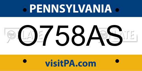 O758AS Pennsylvania License Plate