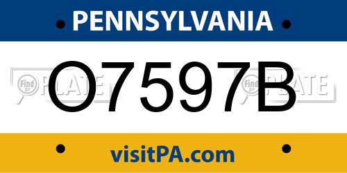 O7597B Pennsylvania License Plate