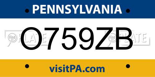 O759ZB Pennsylvania License Plate