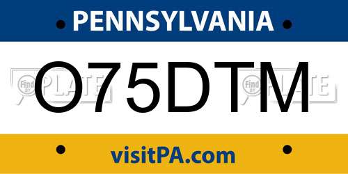 O75DTM Pennsylvania License Plate