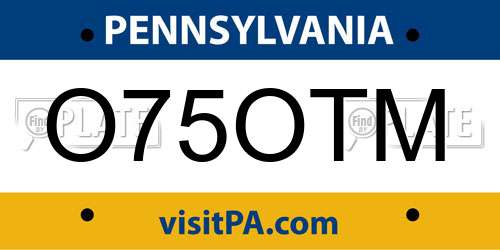 O75OTM Pennsylvania License Plate