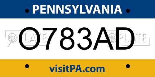 O783AD Pennsylvania License Plate