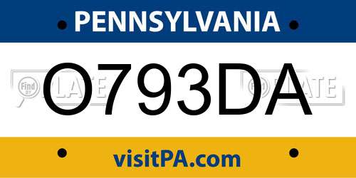 O793DA Pennsylvania License Plate