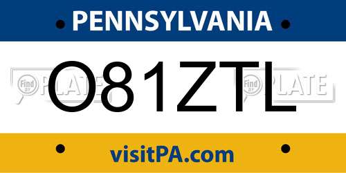 O81ZTL Pennsylvania License Plate