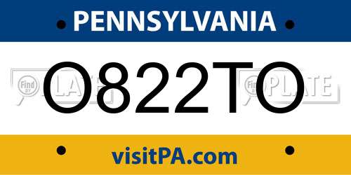 O822TO Pennsylvania License Plate