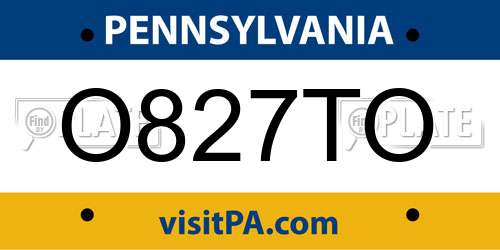 O827TO Pennsylvania License Plate