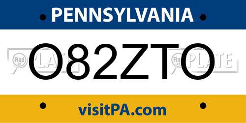 O82ZTO Pennsylvania License Plate