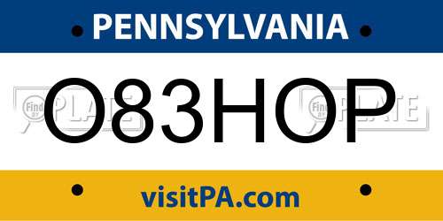 O83HOP Pennsylvania License Plate