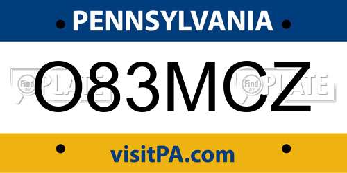 O83MCZ Pennsylvania License Plate