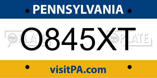 O845XT Pennsylvania License Plate