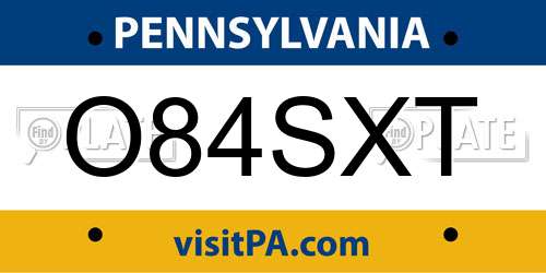 O84SXT Pennsylvania License Plate