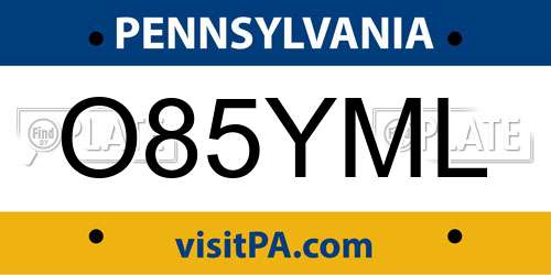 O85YML Pennsylvania License Plate