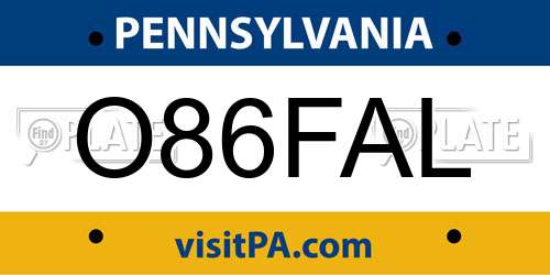 O86FAL Pennsylvania License Plate