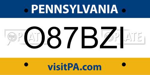 O87BZI Pennsylvania License Plate