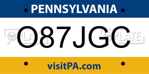 O87JGC Pennsylvania License Plate