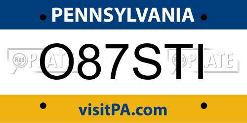 O87STI Pennsylvania License Plate