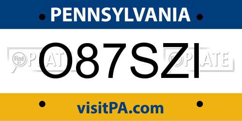 O87SZI Pennsylvania License Plate