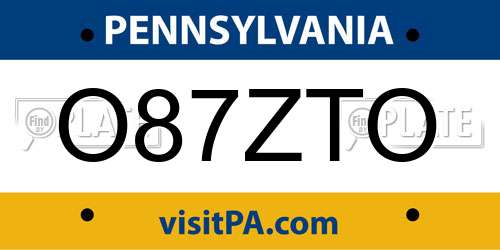 O87ZTO Pennsylvania License Plate