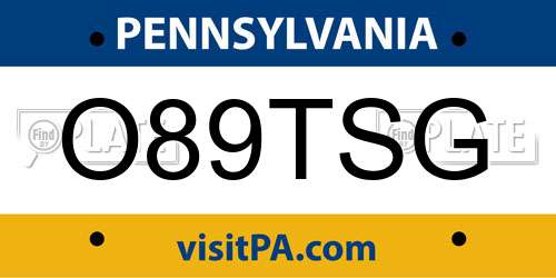 O89TSG Pennsylvania License Plate