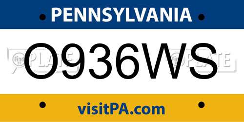 O936WS Pennsylvania License Plate