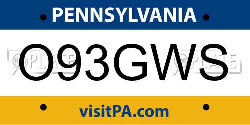 O93GWS Pennsylvania License Plate