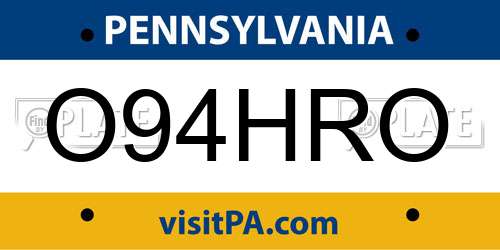 O94HRO Pennsylvania License Plate