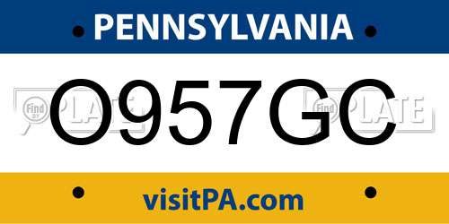 O957GC Pennsylvania License Plate