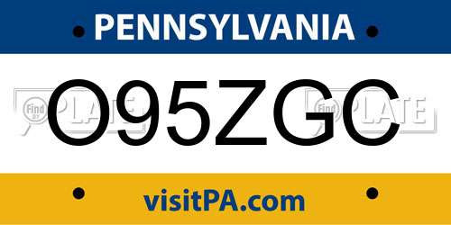 O95ZGC Pennsylvania License Plate