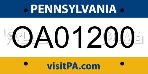 OA01200 Pennsylvania License Plate