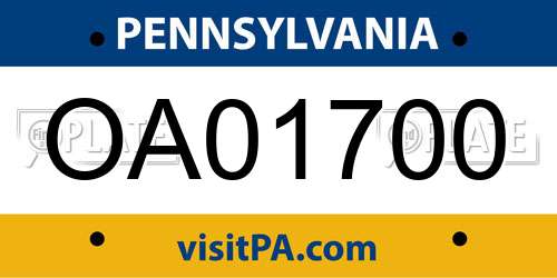 OA01700 Pennsylvania License Plate