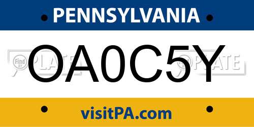 OA0C5Y Pennsylvania License Plate
