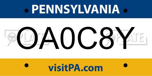 OA0C8Y Pennsylvania License Plate