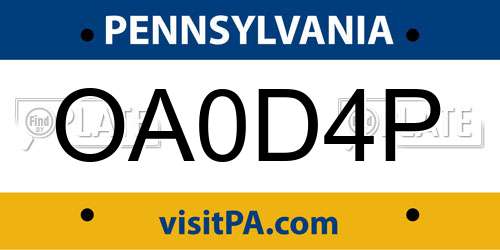 OA0D4P Pennsylvania License Plate