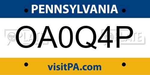 OA0Q4P Pennsylvania License Plate
