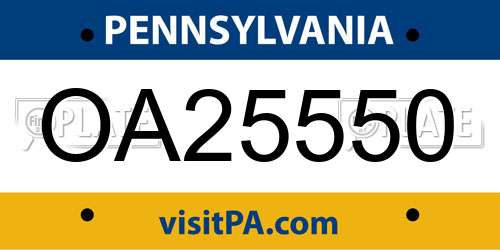 OA25550 Pennsylvania License Plate