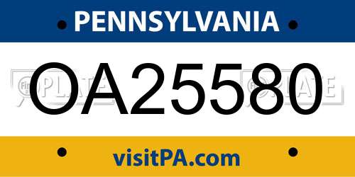 OA25580 Pennsylvania License Plate