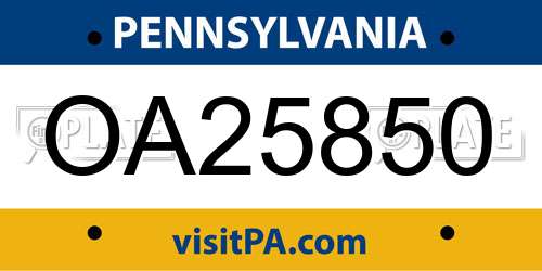 OA25850 Pennsylvania License Plate